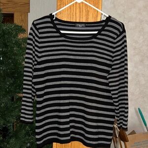 Spense Charcoal and Black Striped Long Sleeve Top